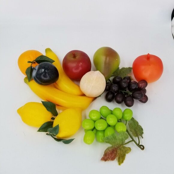 Vintage Plastic Fruit Bananas Lemon Lime Red Green Grapes Peach Apple Lot 11 - Picture 1 of 11